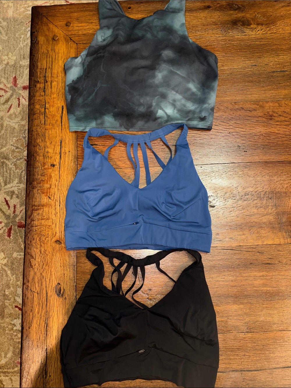 Athleta Bundle Strappy Bralettes in Tie-Dye, Blue & Black-set of 3